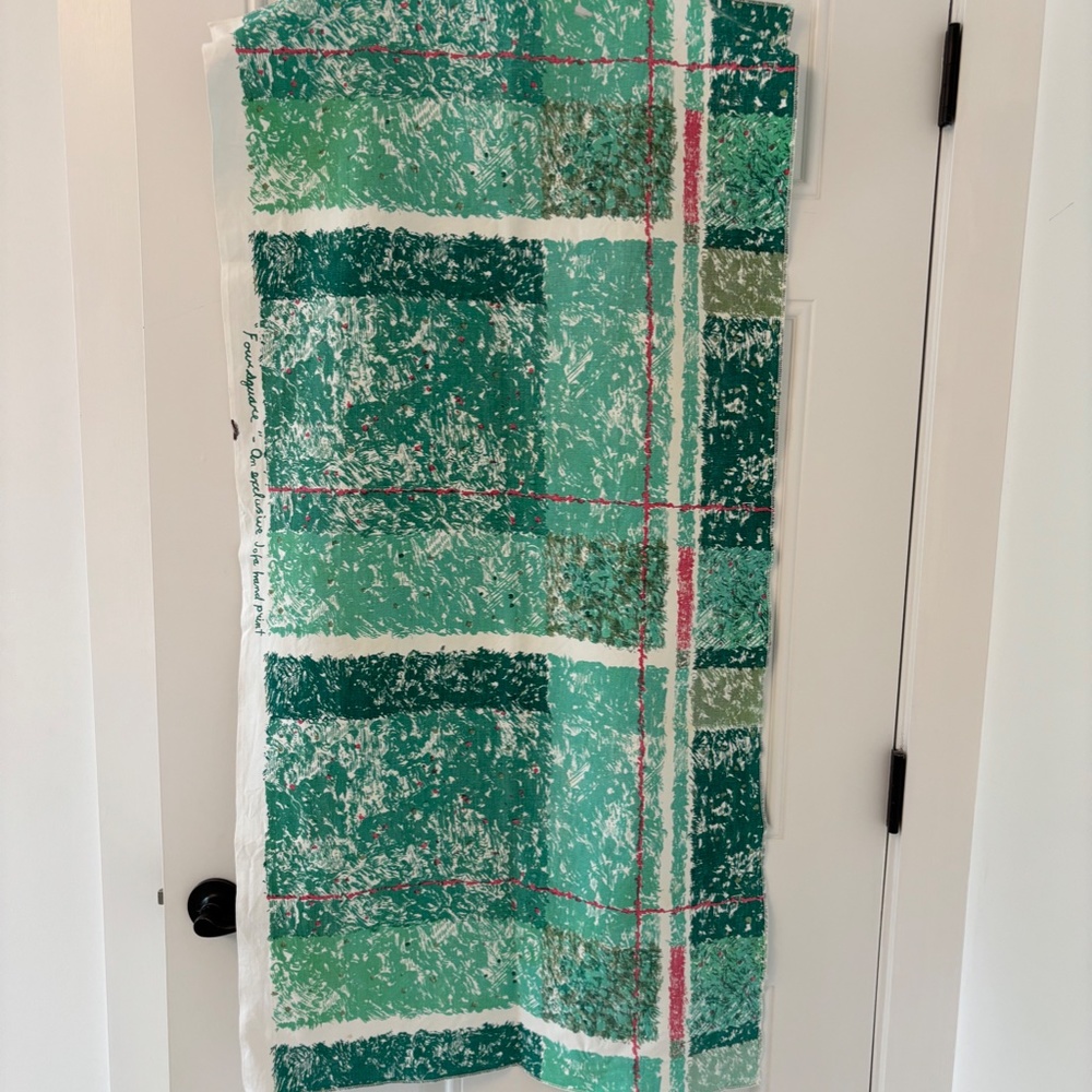 Vintage, hand-printed fabric piece from Lee Jofa titled "Foursquare"